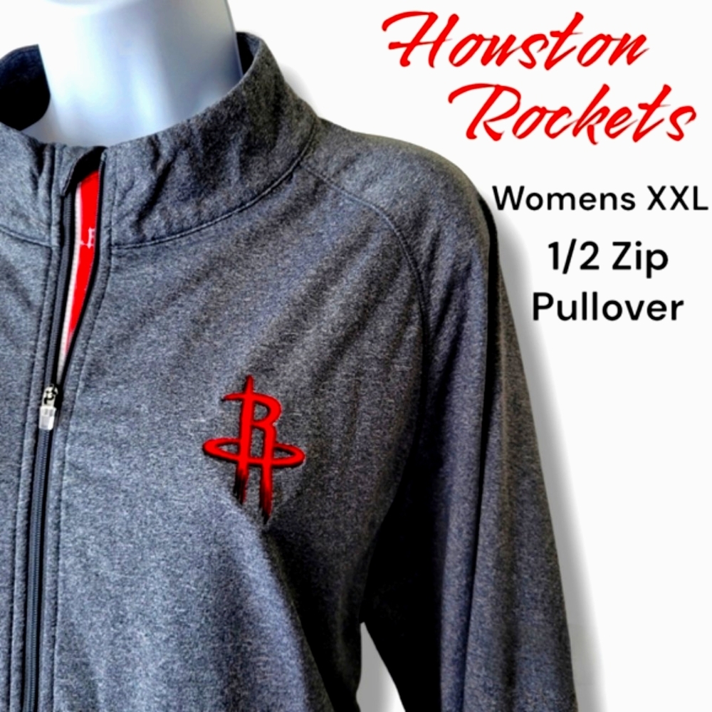 HP🔥 Houston Rockets Pullover XXL 1/2 Zip Heathered Gray Houston Rockets Logo